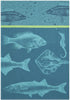 French Cotton Jacquard Towel - Banc De Poissons (School of Fish) Bleu, 20" x 30", Turquoise