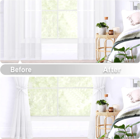 Hiasan Sheer Curtains for Bedroom, Light Filtering Voile Drapes with Tiebacks, Grommet Window Curtains, Off White, 2