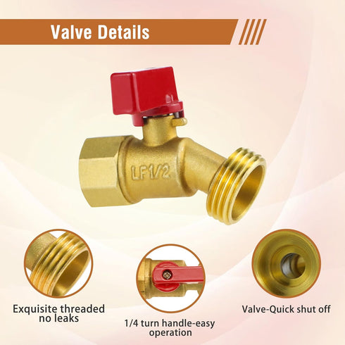 NPT1/2 GHT3/4 1/4 Water Spigot Female x Male Outdoor Hose Bib, Brass Outside Water Faucet, Turn Garden Hose Valve