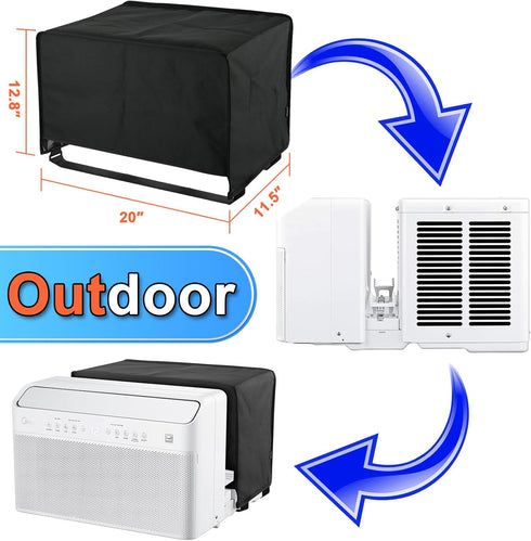 600D Outdoor and Indoor Air Conditioner Covers for U-Shaped Window Units, Adjustable Hook and Loop Straps, Dust-Proof
