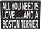 JennyGems Gift for Boston Terrier Lovers, All You Need Is Love Wooden Sign, 8x6x1.5 Inches, Dog Lover Decor