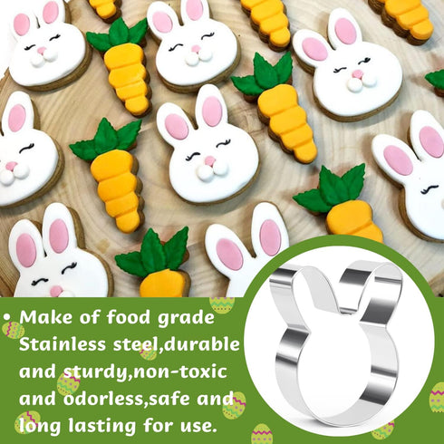 Easter Cookie Cutters Set, 6 Pieces Stainless Steel, Rabbit, Bunny, Carrot, Rabbit Face Shapes Biscuit Cutters