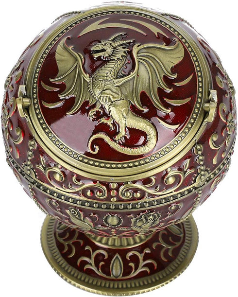 Windproof Ashtray with Flip Lid, Global Shaped Dragon Pattern Zinc Alloy Smoking Ash Tray for Home Office Crafts