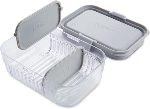 PackIt Mod Lunch Bento Food Storage Container - Steel Gray, Shatterproof Base, Leak-Resistant Dividers