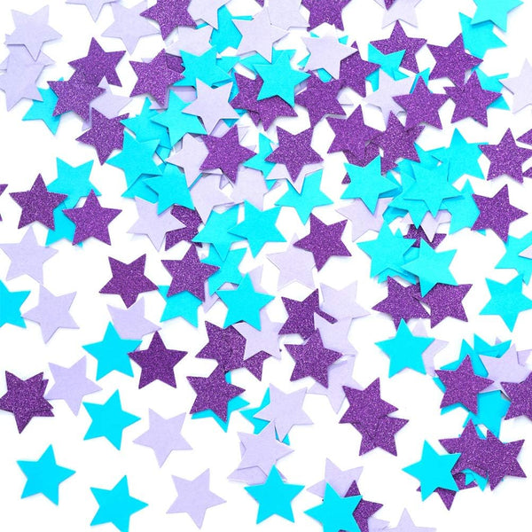 Star Confetti for Table Decoration, 200pc in Turquoise Blue, Lavender, Purple, 1.2 inch Diameter for Wedding Birthday