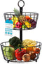 BIRDROCK HOME 2 Tier Wire Fruit Basket | Round Metal Standing Baskets | Freestanding Rustic Decorative Caddy