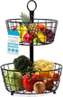 BIRDROCK HOME 2 Tier Wire Fruit Basket | Round Metal Standing Baskets | Freestanding Rustic Decorative Caddy