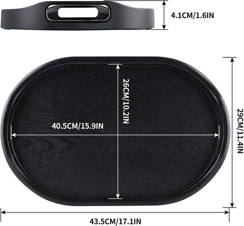 MDLUU 17.1 Inch Plastic Serving Tray, Long Ottoman Tray with Cutout Handles, Oval Butler Tray for Breakfast in Bed