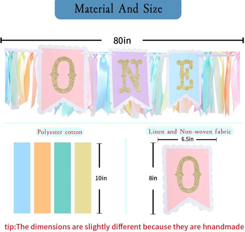1st Rainbow High Chair Banner for Birthday - Baby Girl Smash Cake for Photo Props, First Birthday Photo Background