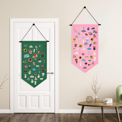 Kunyeah Wall Hanging Brooch Organizer Storage Case - Colorful Canvas Pin Board Stand for Enamel Pins (Green)