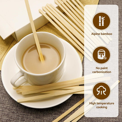 150 Count 5.5 inches Bamboo Coffee Stirrer - Disposable Long Wooden Stir Sticks for Coffee and Cocktails - Smooth