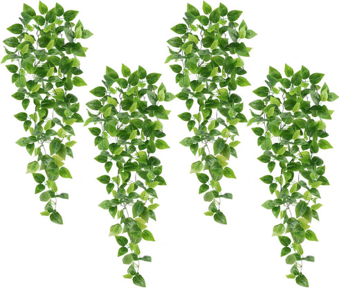 Whonline 4pcs Fake Plants Hanging - Artificial Vines Fake Pothos 3.6FT for Indoor Outdoor Living Room Decor (No Baskets)