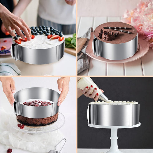 iNeibo Cake Ring and Cake Collar Set, 6 to 12 Inch Adjustable Cake Mousse Mould Set with 6 Inch Clear Cake Roll