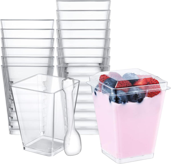 SHOPDAY 5 oz Plastic Dessert Cups with Lids 100 Pack Small Clear