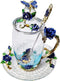 Glass Coffee Mug, Antique Birthday Christmas Gift for Women, Mom, Sister, Girlfriend, Flower Butterfly Cup (Tall Blue)