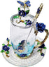 Glass Coffee Mug, Antique Birthday Christmas Gift for Women, Mom, Sister, Girlfriend, Flower Butterfly Cup (Tall Blue)