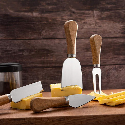 Cheese Knives Set with Wooden Handle, Mini Steel Cheese Knife Set for Charcuterie and Serving