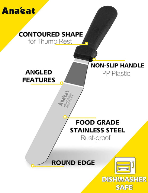 Anaeat Icing Spatulas, Set of 3 Professional Cake Angled Offset Spatula with 6", 8", 10" Stainless Steel Blades