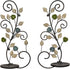 JUCONSIN Set 2, Wall Sconces Candle Holder of Antique White Leaf and Multi-Color Flower Branch Wall Mount Hanging Metal