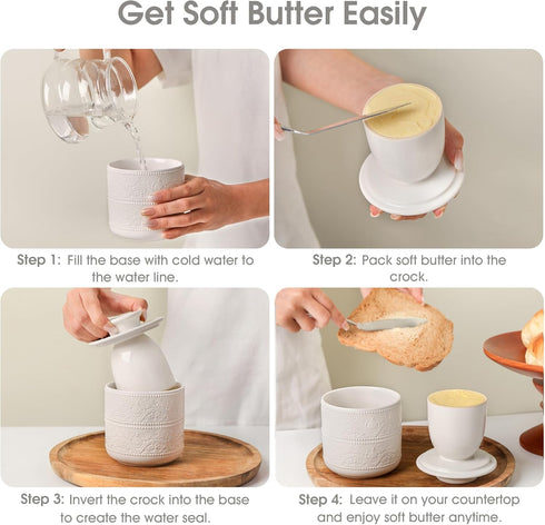 Countertop, Butter Crock, Ceramic Butter Keeper & Dish with Lid - Keeps Butter Soft and Spreadable Fresh for Christmas