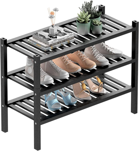 ROMGUAR CRAFT 3 Tier (Thick) Bamboo Shoe Rack for Entryway, Small Wood Shoe Shelf