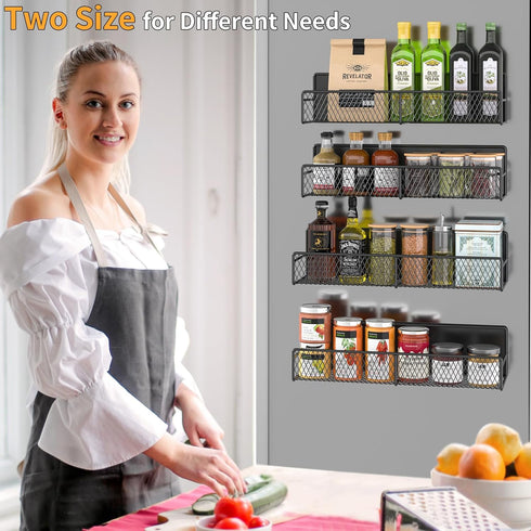 4 Pack 100% DTUQYX Magnetic Spice Rack for Refrigerator, Metal Strong Magnet Fridge Shelves, Space Saving Spice
