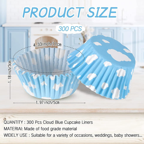 300 count Cloud Blue Cupcake Liners White Light Blue Cupcake Wrappers Paper Blue Muffin Cups Birthday Theme Party Baking Cups Baby Shower Decor Could Baking Wrapping and Packaging for Party Supplies by Cunhill