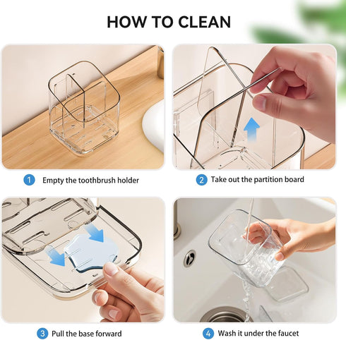 3 Countertop/Kitchen/Office Toothbrush Holders for Bathrooms, Slots Detachable Toothbrush Holder Wall Mounted