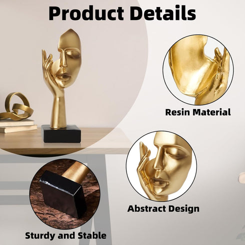 maozyiltle Set 3,Golden (gold-3Pcs) Gold Decor Thinker Statues of Abstract Face Resin Sculptures,Home Decor