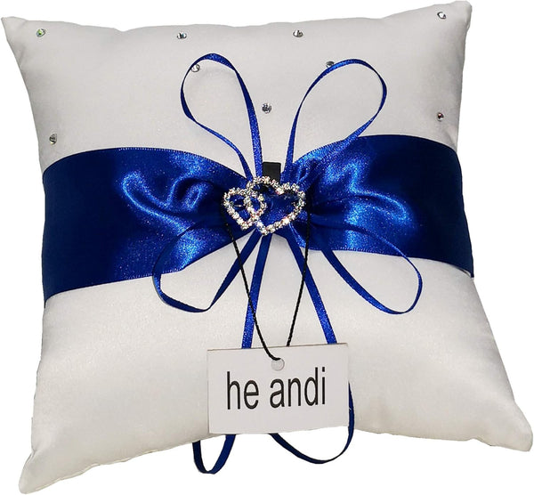 he andi 7.8" Wedding Ring Bearer Pillow Decoration, Double Hearts, Blue