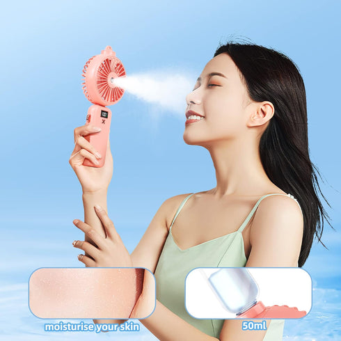 Handheld Fan Portable Misting Fan, Rechargeable Personal Mister Fan with 5 Speeds 3000mAh Battery Operated Fan with Mist, LED Display, 90° Foldable Cooling Fan for Travel Camping outdoor Pink by Fanadith