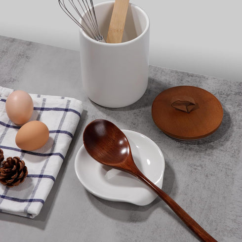 Egg Cracker & Spoon Holder - Ceramic Spoon Rest for Kitchen, Heat Resistant Utensil Rest for Countertop, Blue