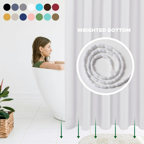 Biscaynebay Hotel Quality Fabric Shower Curtain Liners, 72" X 72", White Water Resistant with Rust Resistant Grommets