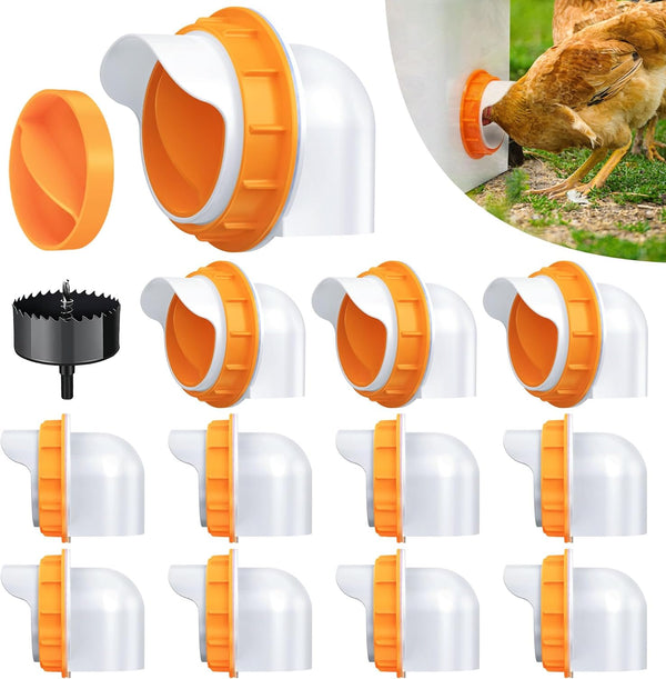 Chicken Feeder Port, 12 Pack Chicken Feeders No Waste with 12 Lids
