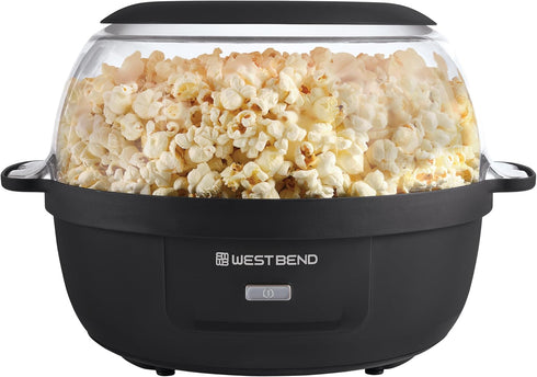 West Bend Stir Crazy Hot Oil Popcorn Popper - 6 Qt Popcorn Maker with Large Serving Bowl and Stirring Rod