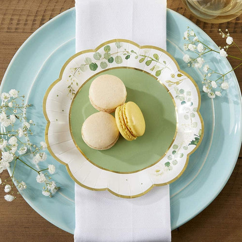 Kate Aspen Sage Green Party Decorations, Eucalyptus Floral Print 7 in. Decorative Paper Plates, Set of 16 for Showers