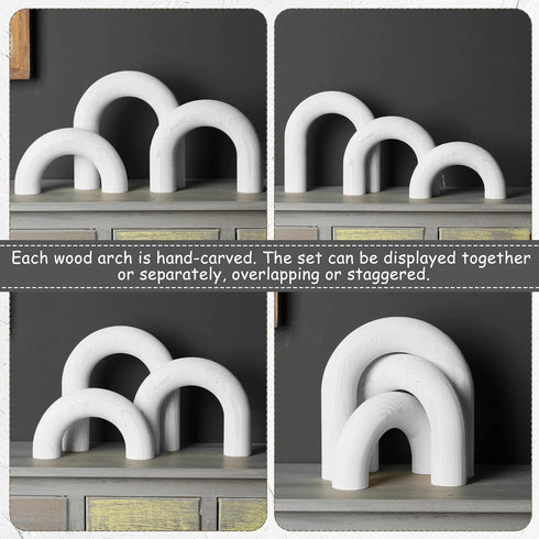3 Qunclay Pcs Wood Arch Decorative Shelf Objects Modern Book Shelves Decor Aesthetic Wooden Boho Table Decorations
