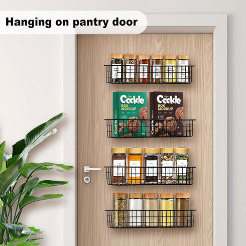 Savipace 2 Pack Spice Rack Organizer Wall Mount, Black Seasoning Rack Wire Storage Baskets for Wall or Cabinet Door