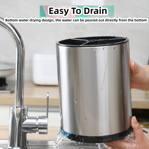 Extra Large Kitchen Utensil Holder, 360° Rotating Stainless Steel Storage Caddy for Flatware and Cooking Tools