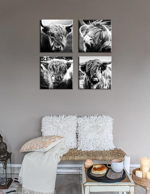 DJSYLIFE Highland Cow Wall Art - Black and White Cow Pictures, Modern Rustic Decor for Bedroom or Office