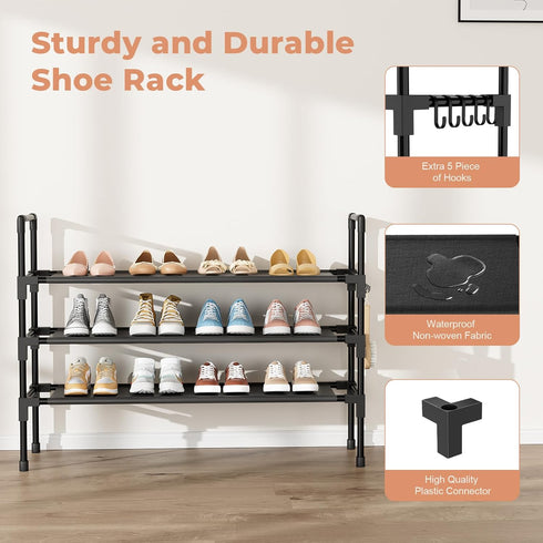 3 16-20 Closet, Tier Shoe Rack, Shoe Organizer Storage for Pair Boot and Sneaker, Stackable Free Standing Shoe Shelf