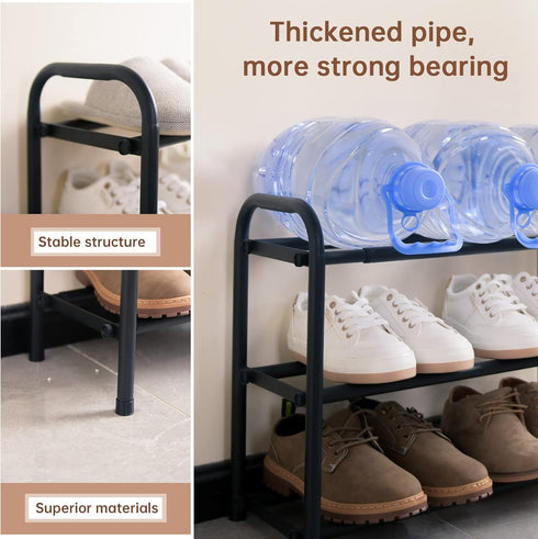 3-Tier Closet Gonfoam Expandable Shoe Rack,Adjustable Shoe Shelf Storage Organizer Heavy Duty Metal Free Standing Shoe