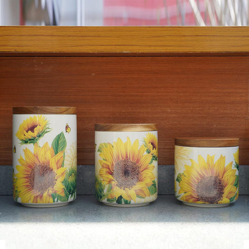 Sets Counter,Tea Set Set 3 Sunddo Sunflower Ceramic Canister for Kitchen Coffee Sugar Canister with Bamboo Lid