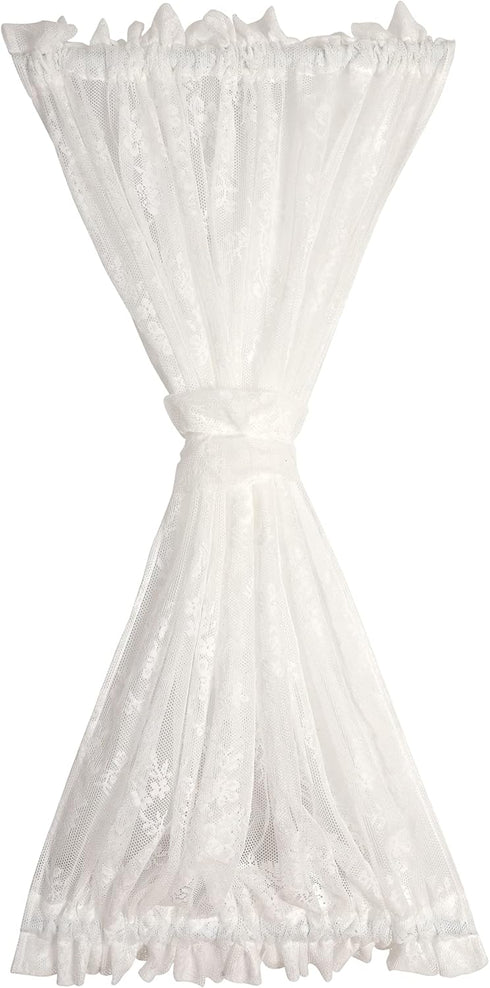 White French Door Curtain, Floral Rose Knitted Semi-Sheer Window Voile Rod Pocket Lace Treatment 1 Panel