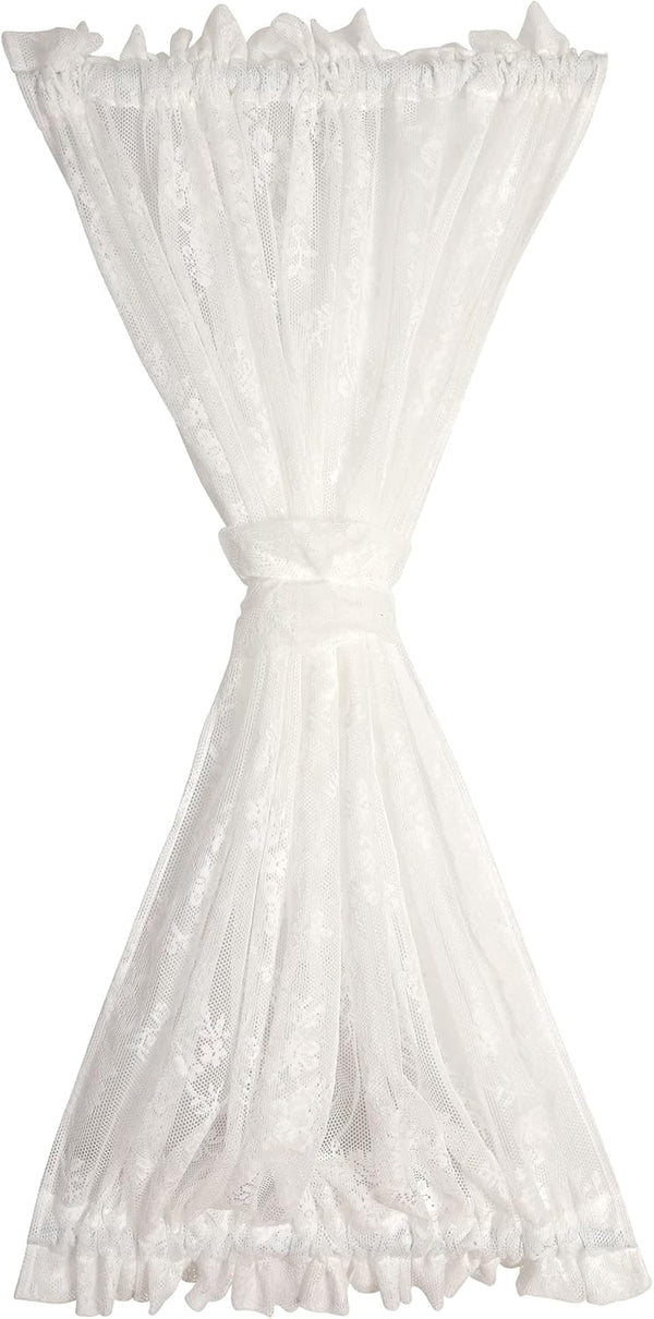 White French Door Curtain, Floral Rose Knitted Semi-Sheer Window Voile Rod Pocket Lace Treatment 1 Panel