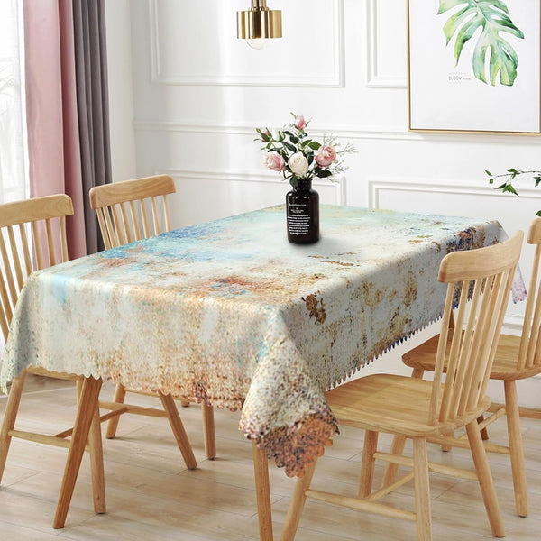 52x70 Inches Mid Century Tablecloth, Yellow and Blue Abstract Modern Art, Spill Proof Fabric Table Cover for Home