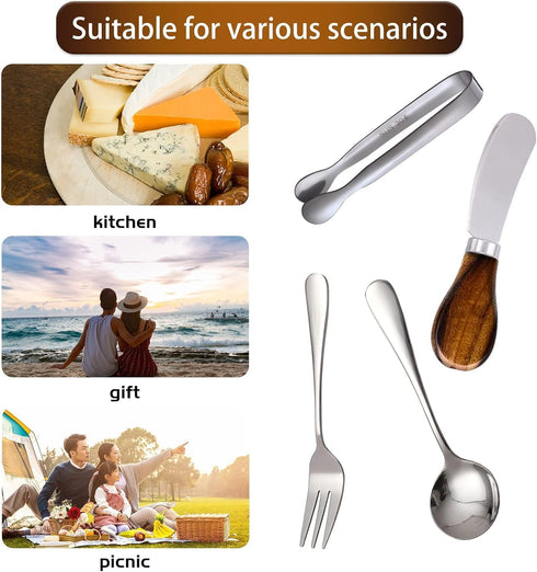 Charcuterie Accessories (14 Pcs) - Cheese Spreaders, Mini Serving Spoons, Forks, and Tongs for Charcuterie Board,