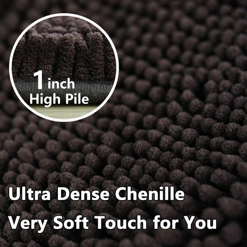 Bathroom Rugs Chenille 3-Piece - Extra Soft Absorbent Shag Bathroom Mats, Machine Wash Non-Slip (Coffee)