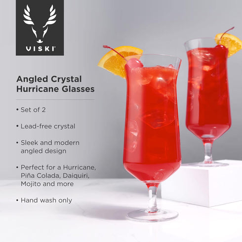 "Viski Raye 14oz Hurricane Glasses Gift Set of 2, Clear Crystal Glasses for Pina Coladas and Tropical Cocktails"