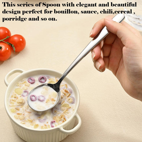 Soup Spoons, Bouillon Spoons, SUS 304 Stainless Steel Large, Set of 4 (Silver)